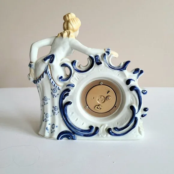 Vintage porcelain table clock with lady figurine Japan. - Picture 5 of 7